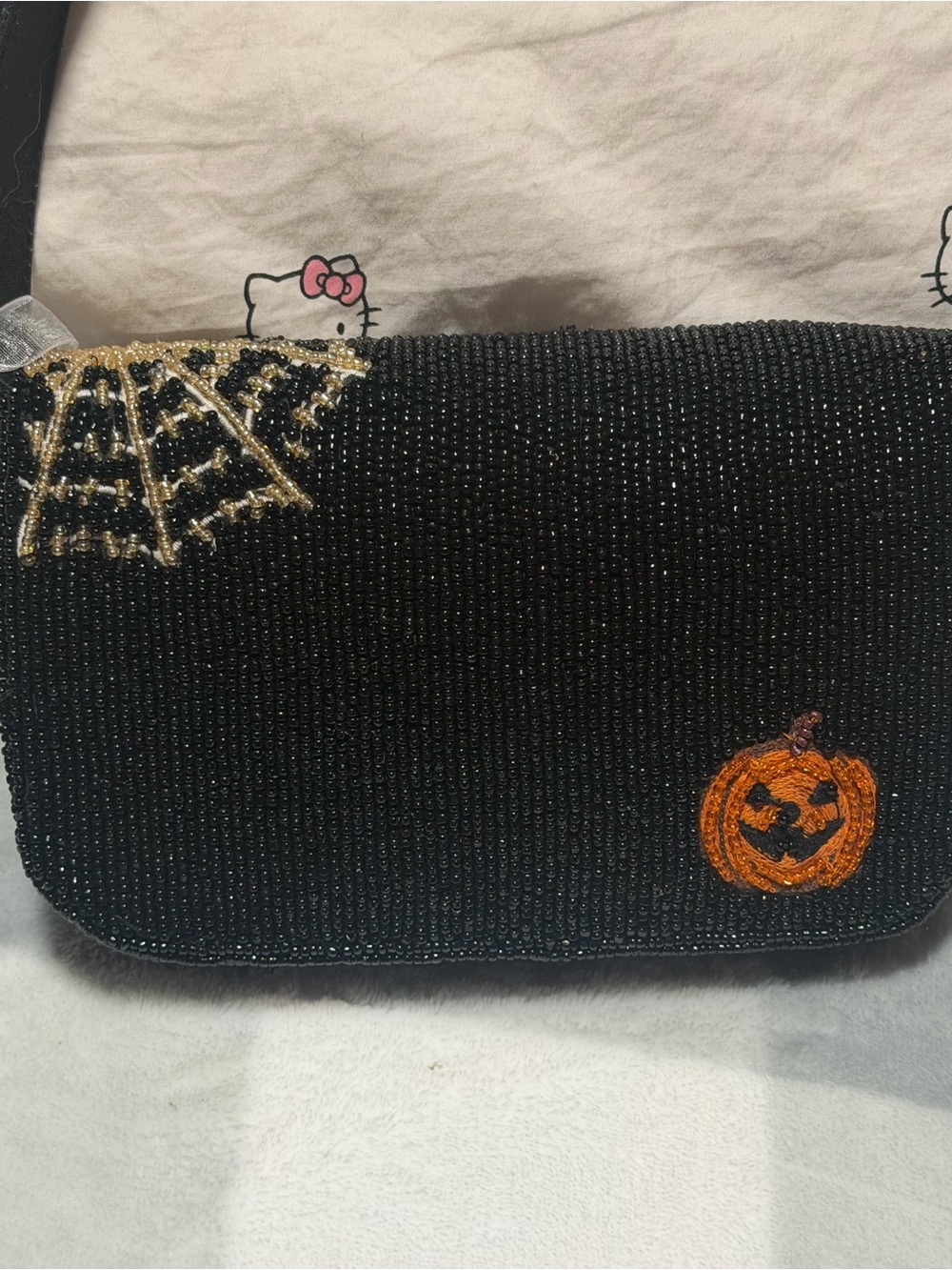 Black Beaded Halloween Dog Motif Shoulder Bag - Picture 5 of 7